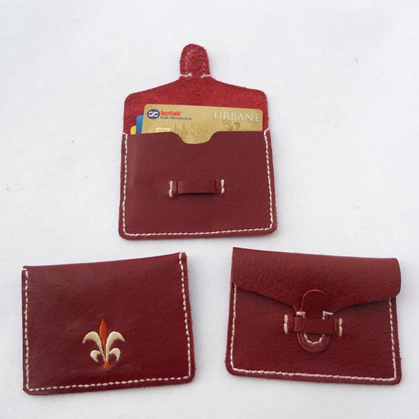 Maroon color fine embroidery hand stitching & hand sewing made credit card holder,