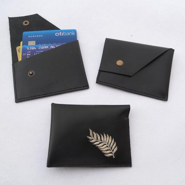 Black color leather with embroidery corner credit card holder.